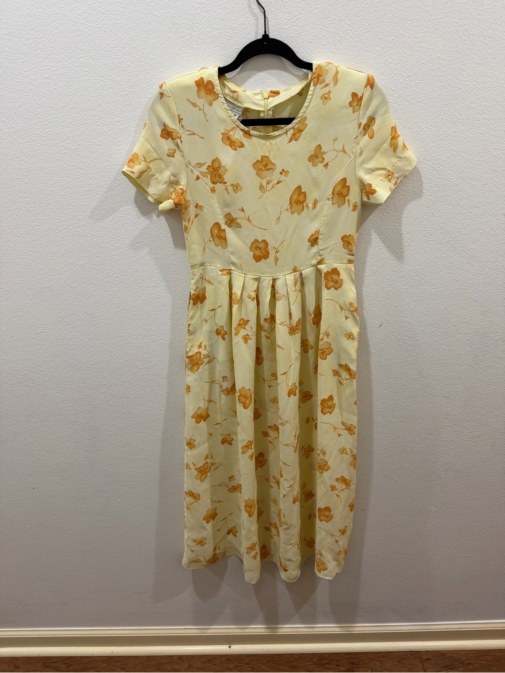 Vintage 90s Teacher Coldwater Creek Butter Yellow Floral Midi Summer Dress